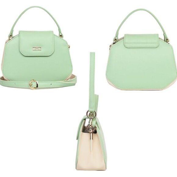 MATMAZEL "Palmy" Round Metal Buckle Hand & Shoulder, Crossbody Bag- Pink & Green - Picture 13 of 14